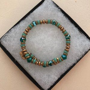 ALEX AND ANI TEAL AND GOLD BEADED BRACELET